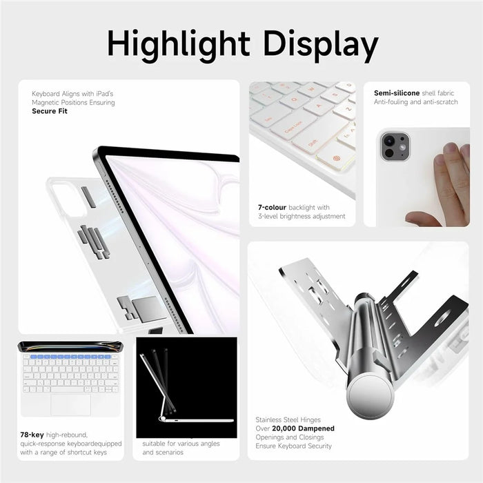 For iPad Pro 13 (2025) / (2024) Bluetooth-compatible Keyboard Leather Case Floating Magnetic Keyboard with Touchpad - White - 5