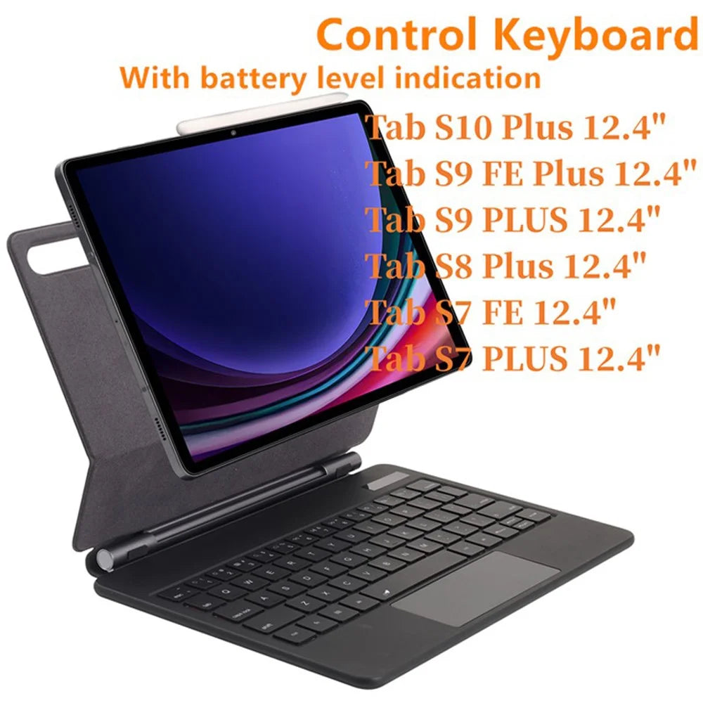 12.4 Inch Bluetooth-compatible Keyboard Case for Samsung Galaxy Tab S10+ / S9+ / S9 FE+ / S8+ / S7 FE / S7+ with Touchpad and Backlit - 2