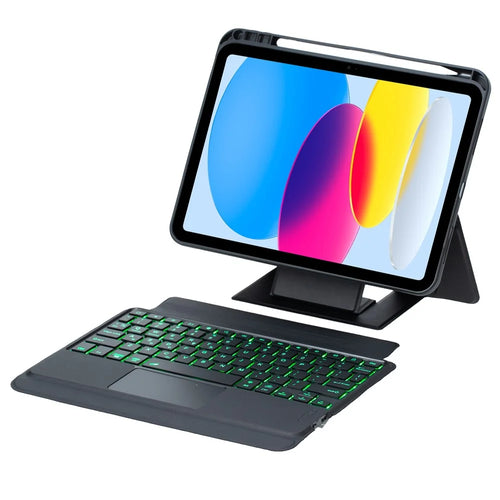 For iPad (2025) / iPad 10.9 (2022) Detachable Bluetooth-compatible Keyboard Stand Case with Touchpad and Backlit - Black - 1