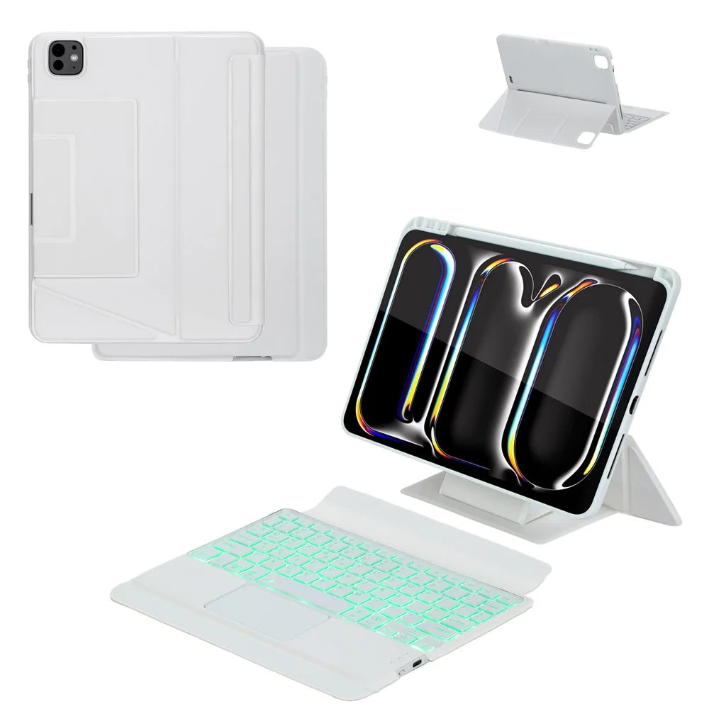 For iPad Pro 11 (2024) Detachable Bluetooth-compatible Keyboard Stand Case with Touchpad and Backlit - White - 1