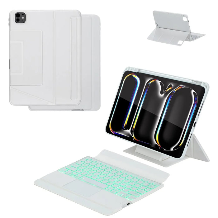 For iPad Pro 11 (2024) Detachable Bluetooth-compatible Keyboard Stand Case with Touchpad and Backlit - White - 1