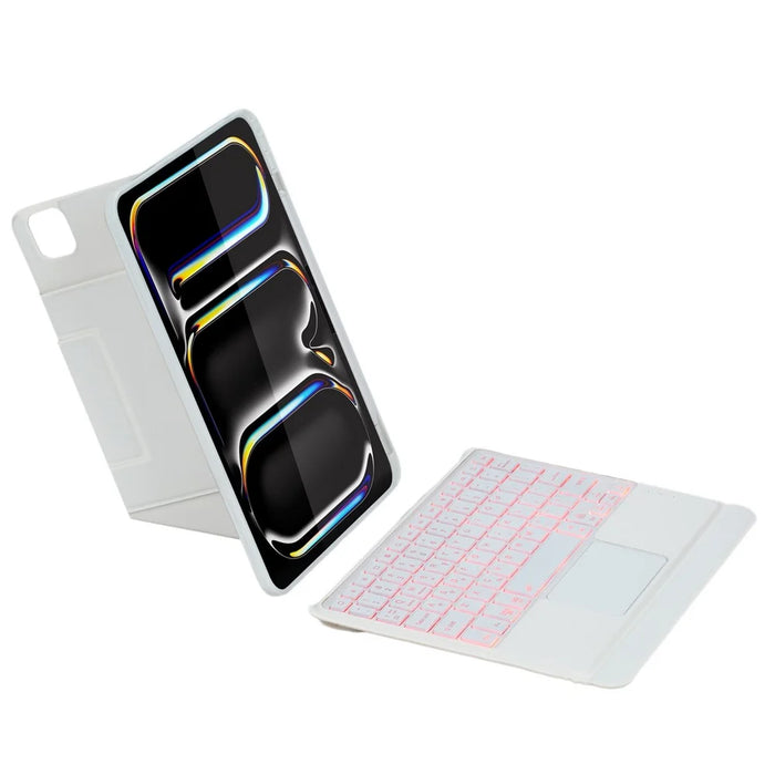 For iPad Pro 11 (2024) Detachable Bluetooth-compatible Keyboard Stand Case with Touchpad and Backlit - White - 3