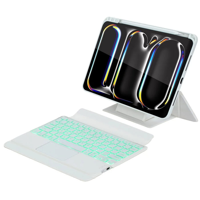For iPad Pro 11 (2024) Detachable Bluetooth-compatible Keyboard Stand Case with Touchpad and Backlit - White - 4