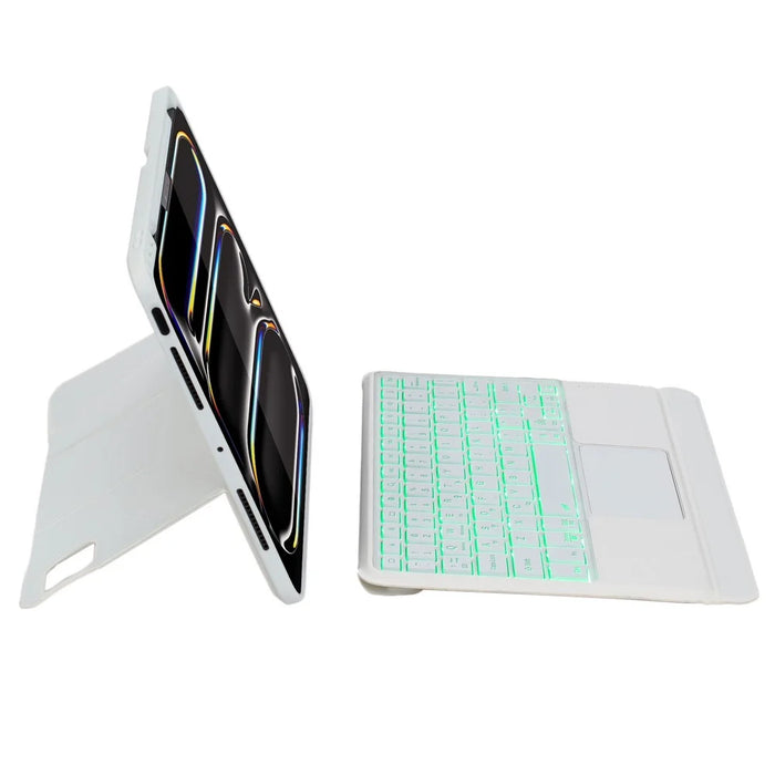 For iPad Pro 11 (2024) Detachable Bluetooth-compatible Keyboard Stand Case with Touchpad and Backlit - White - 5