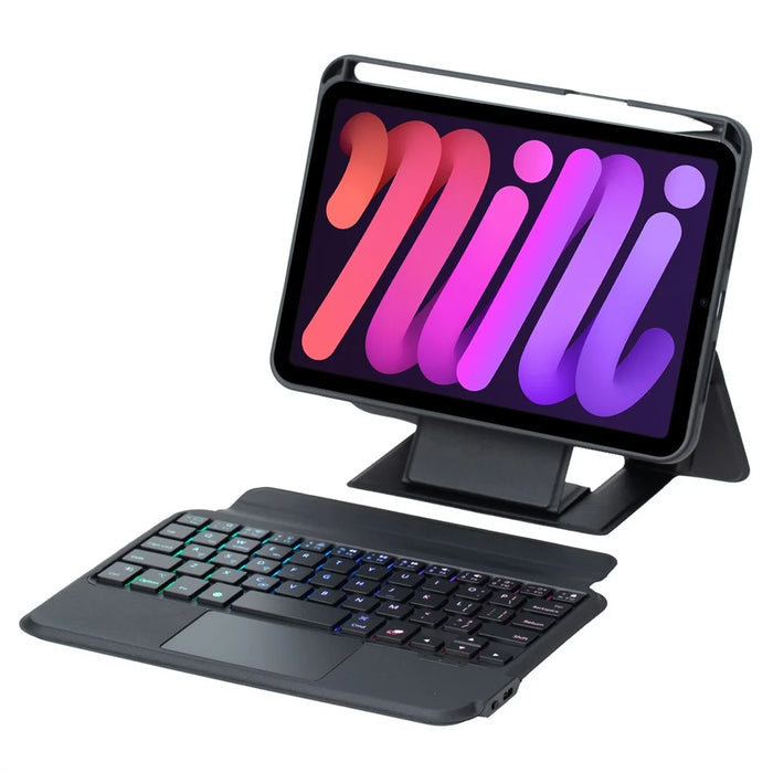 For iPad mini (2024) / (2021) Detachable Bluetooth-compatible Keyboard Stand Case with Touchpad and Backlit - Black - 1