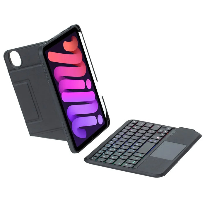 For iPad mini (2024) / (2021) Detachable Bluetooth-compatible Keyboard Stand Case with Touchpad and Backlit - Black - 3