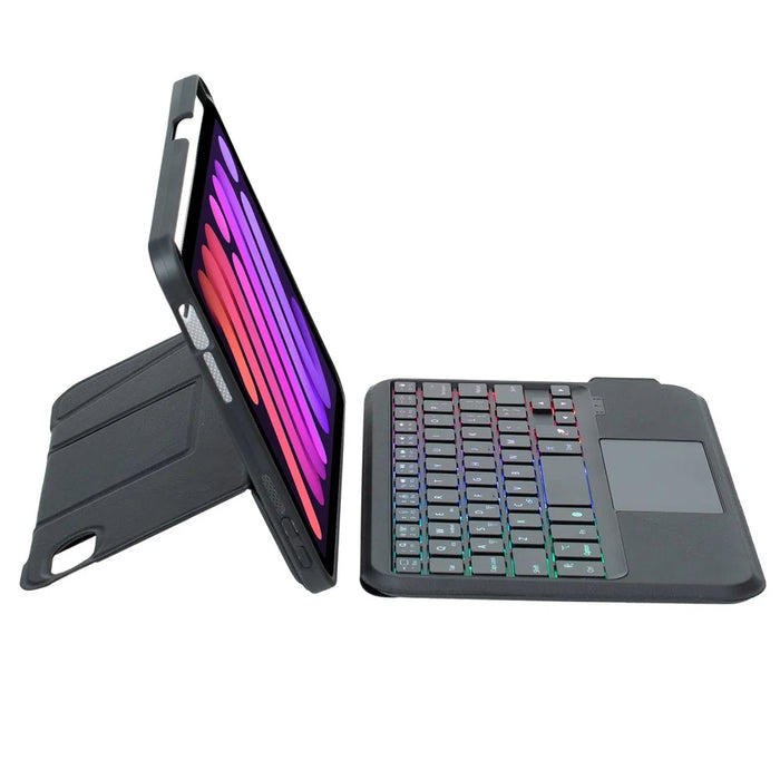 For iPad mini (2024) / (2021) Detachable Bluetooth-compatible Keyboard Stand Case with Touchpad and Backlit - Black - 4