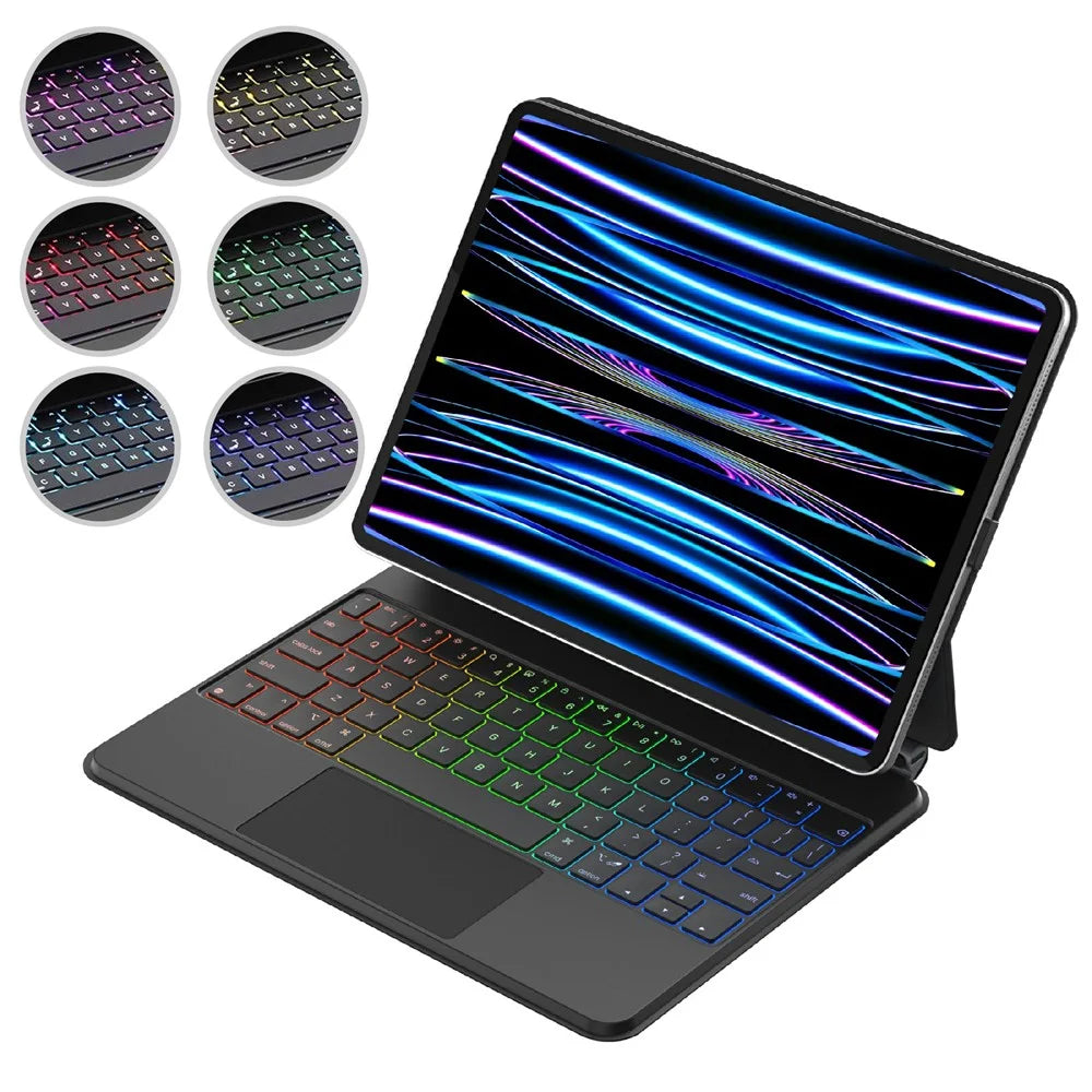 C13 Leather Keyboard Case For iPad Pro 11 (2024) Floating Magnetic Keyboard 7 Colors Backlight with Trackpad, Pin Connector - 1