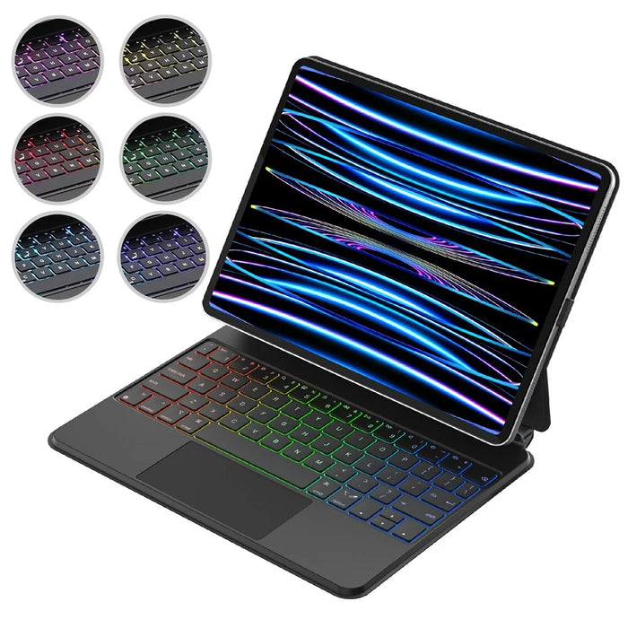 C13 Leather Keyboard Case For iPad Pro 11 (2024) Floating Magnetic Keyboard 7 Colors Backlight with Trackpad, Pin Connector - 1