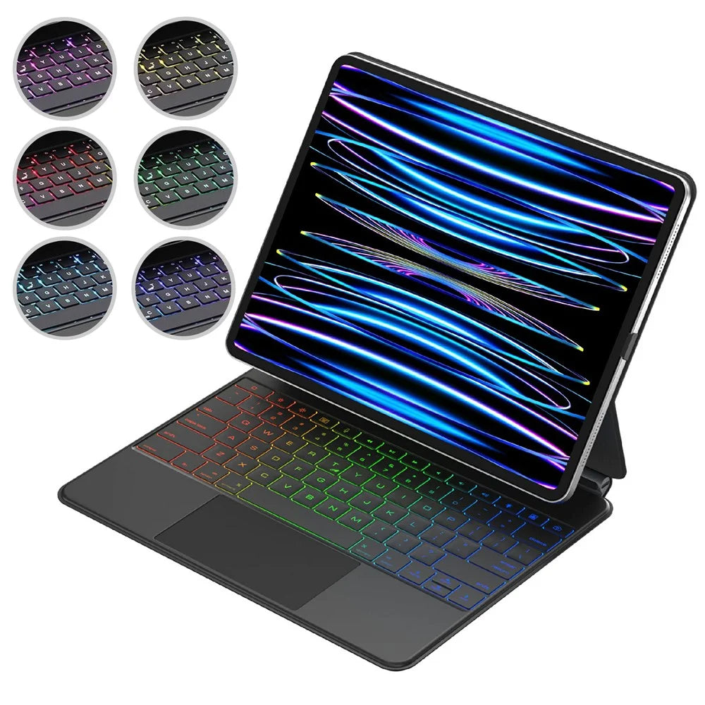 C14 Leather Keyboard Case For iPad Pro 13 (2025) / (2024) Floating Magnetic Keyboard 7-Color Backlit with Pin Connector - 1