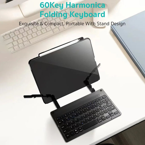 COTECI 60 Keys Harmonica Folding Keyboard Portable Wireless Bluetooth-compatible Keyboard with Stand - Grey - 2