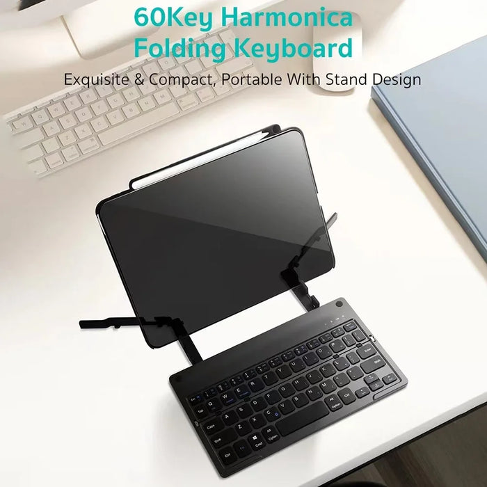COTECI 60 Keys Harmonica Folding Keyboard Portable Wireless Bluetooth-compatible Keyboard with Stand - Grey - 2