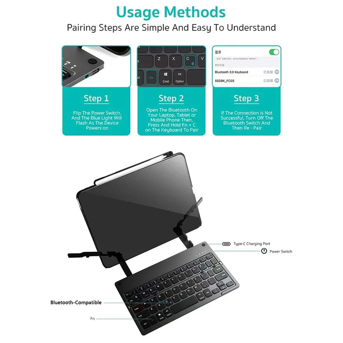 COTECI 60 Keys Harmonica Folding Keyboard Portable Wireless Bluetooth-compatible Keyboard with Stand - Grey - 7