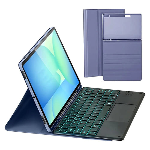 For Samsung Galaxy Tab S10 FE+ Stand Case Bluetooth-compatible Touchpad Keyboard with 7-Color Backlit - Purple - 1