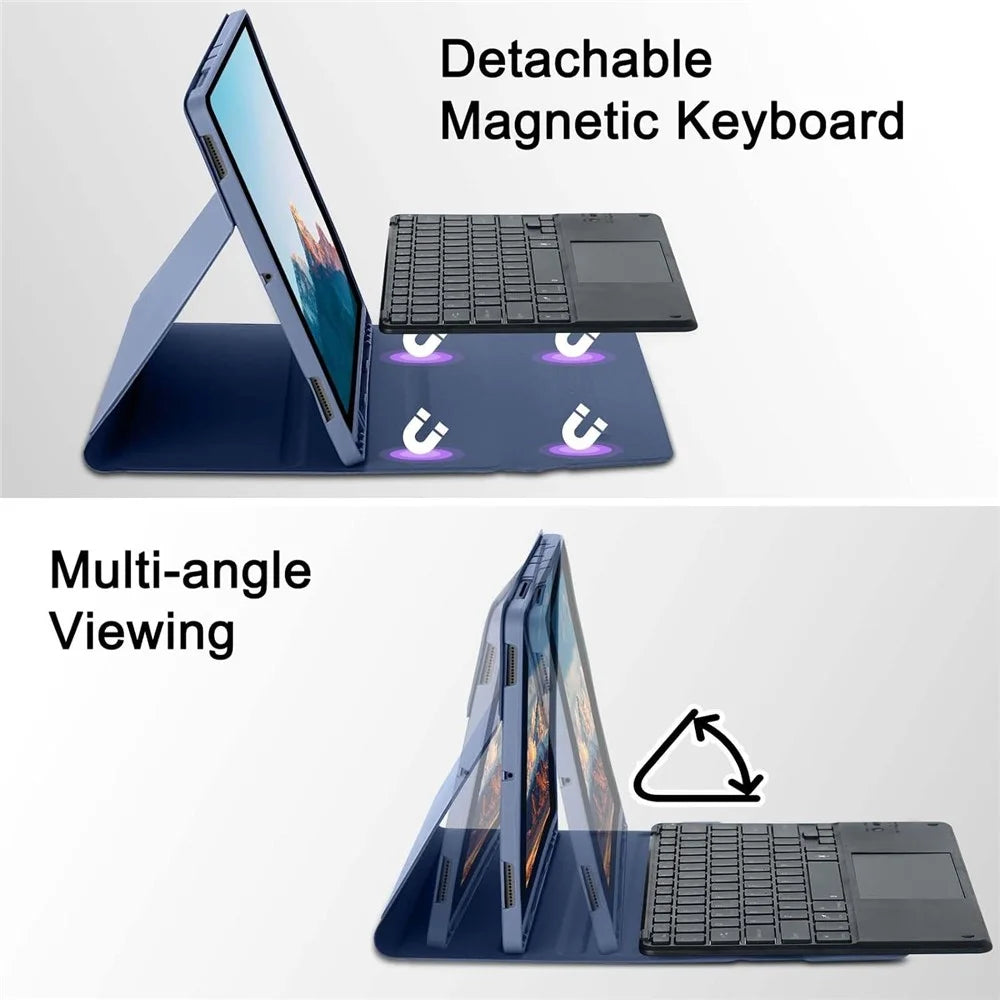 For Samsung Galaxy Tab S10 FE+ Stand Case Bluetooth-compatible Touchpad Keyboard with 7-Color Backlit - Purple - 3