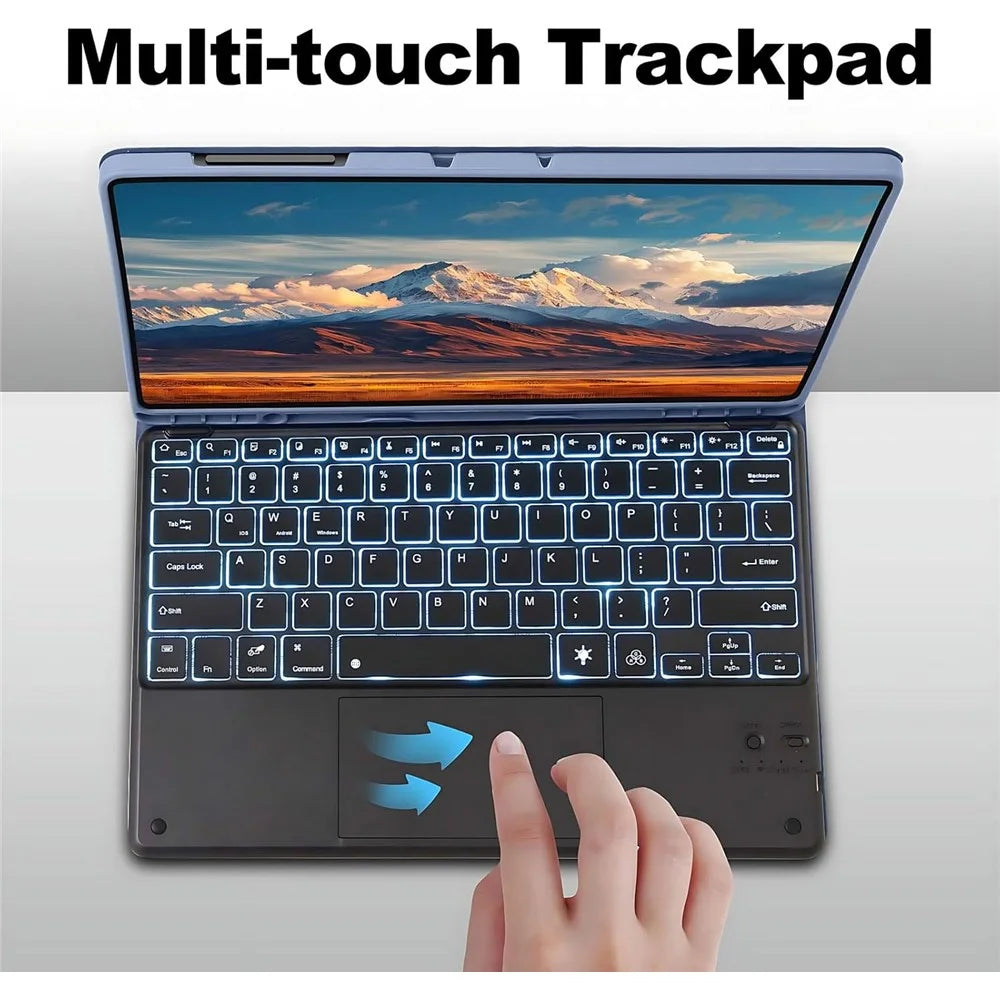 For Samsung Galaxy Tab S10 FE+ Stand Case Bluetooth-compatible Touchpad Keyboard with 7-Color Backlit - Purple - 4