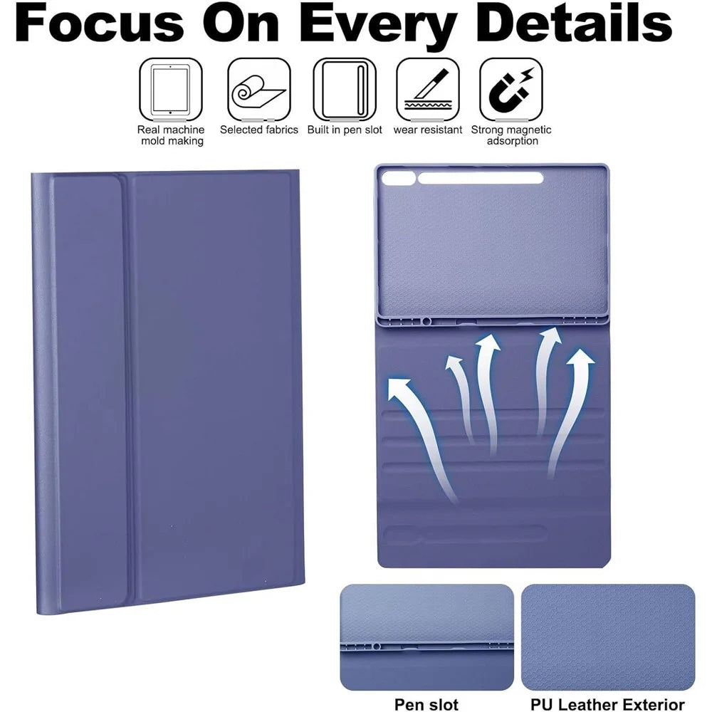 For Samsung Galaxy Tab S10 FE+ Stand Case Bluetooth-compatible Touchpad Keyboard with 7-Color Backlit - Purple - 6