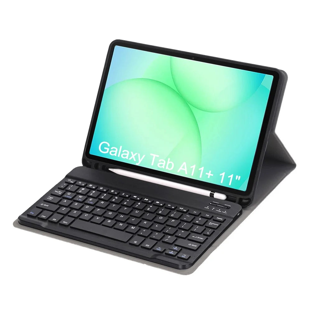 A240B For Samsung Galaxy Tab A11+ Detachable Leather Case Bluetooth-Compatible Keyboard with Pen Slot - Black - 1