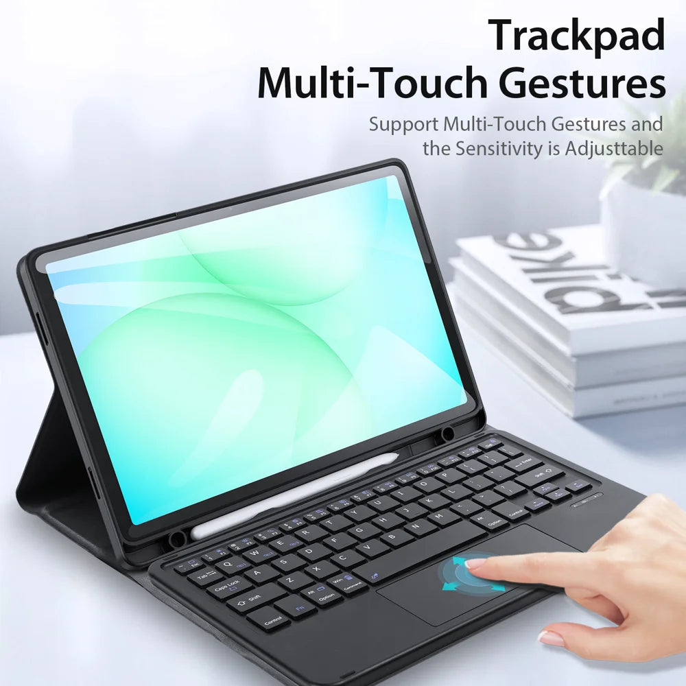 DUX DUCIS For Samsung Galaxy Tab A9+ / Galaxy Tab A11+ Bluetooth-compatible Keyboard  TK Series Leather Cover Stand with Touchpad - Black - 6