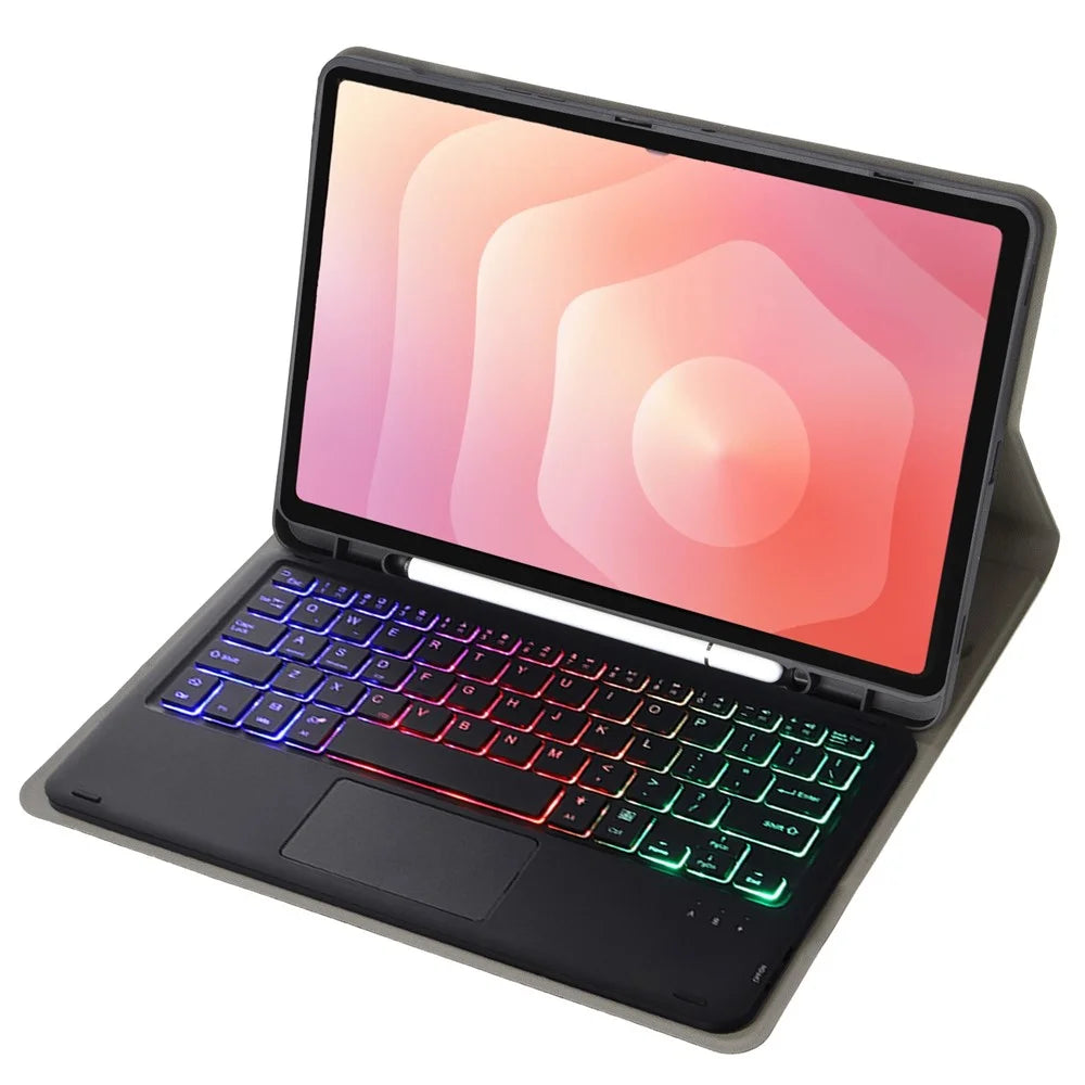 A730B-AS For Samsung Galaxy Tab S11 Detachable Leather Case Bluetooth-Compatible Touchpad Keyboard with Backlit and Pen Slot - Black - 2