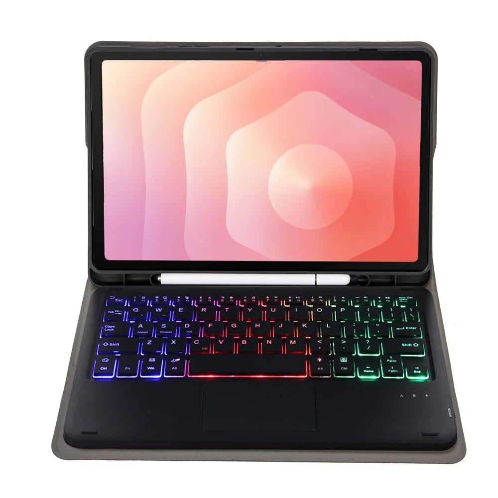 A730B-AS For Samsung Galaxy Tab S11 Detachable Leather Case Bluetooth-Compatible Touchpad Keyboard with Backlit and Pen Slot - Black - 3