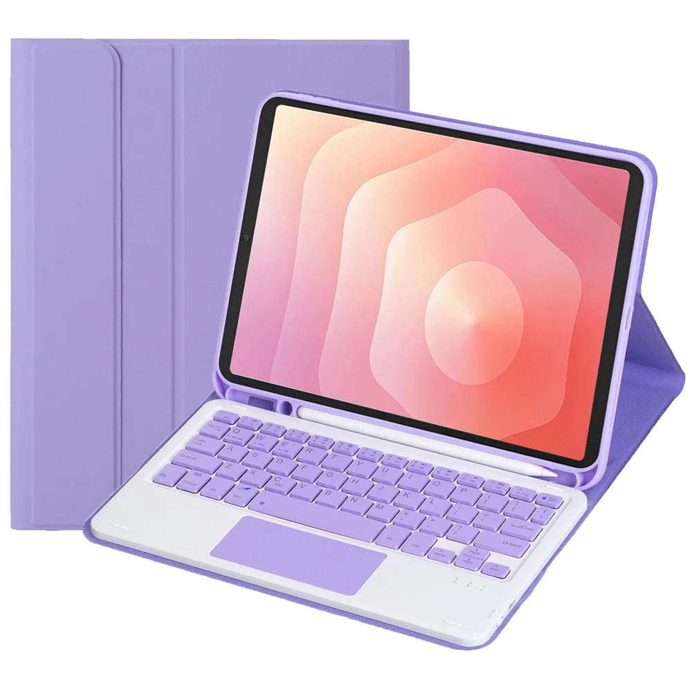 A730B-A For Samsung Galaxy Tab S11 Detachable Leather Case Bluetooth-Compatible Touchpad Keyboard with Pen Slot - Lilac Purple - 1