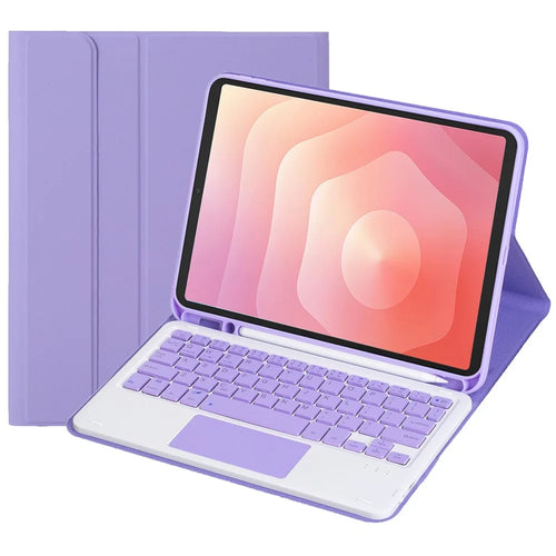 A730B-A For Samsung Galaxy Tab S11 Detachable Leather Case Bluetooth-Compatible Touchpad Keyboard with Pen Slot - Lilac Purple - 1