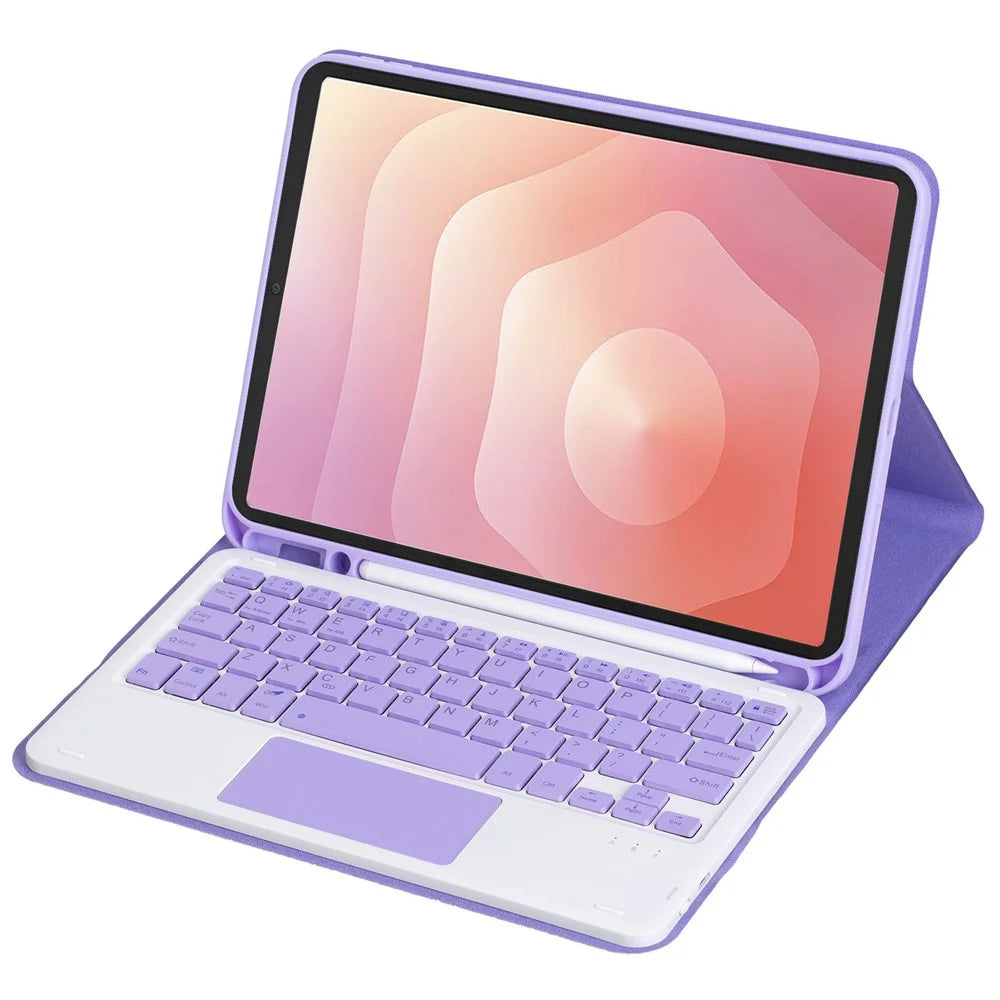 A730B-A For Samsung Galaxy Tab S11 Detachable Leather Case Bluetooth-Compatible Touchpad Keyboard with Pen Slot - Lilac Purple - 2