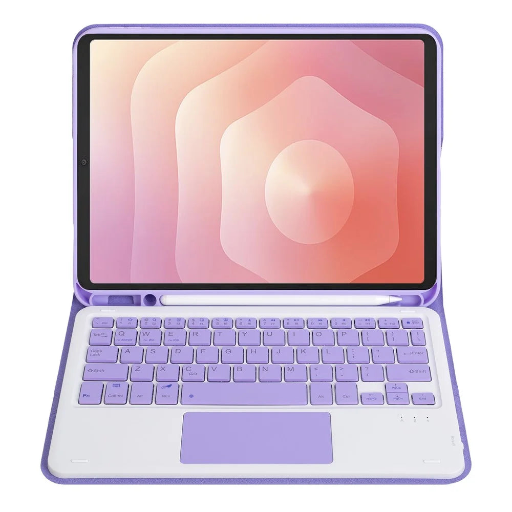 A730B-A For Samsung Galaxy Tab S11 Detachable Leather Case Bluetooth-Compatible Touchpad Keyboard with Pen Slot - Lilac Purple - 3
