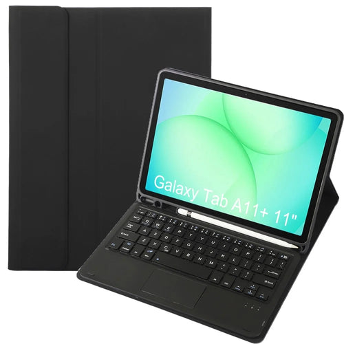 A240B-A For Samsung Galaxy Tab A11+ Detachable Leather Case Bluetooth-Compatible Touchpad Keyboard with Pen Slot - Black - 1