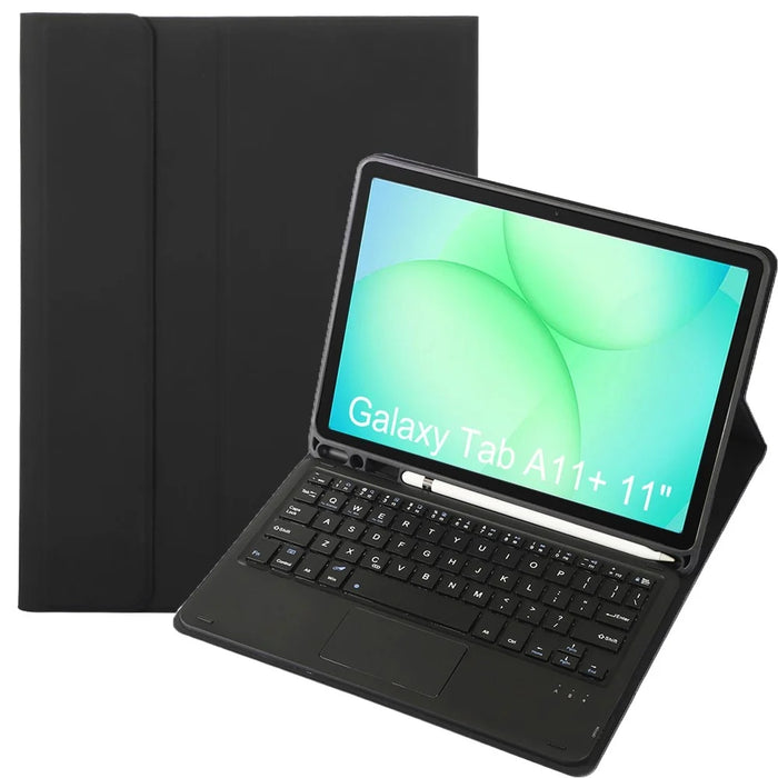 A240B-A For Samsung Galaxy Tab A11+ Detachable Leather Case Bluetooth-Compatible Touchpad Keyboard with Pen Slot - Black - 1