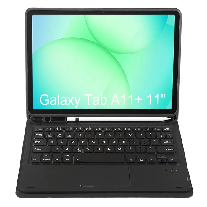 A240B-A For Samsung Galaxy Tab A11+ Detachable Leather Case Bluetooth-Compatible Touchpad Keyboard with Pen Slot - Black - 2