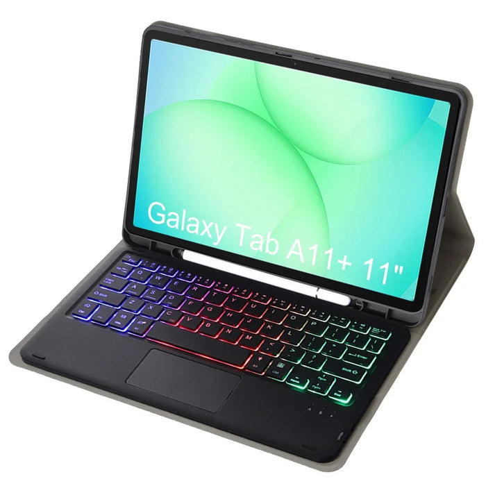 A240B-AS For Samsung Galaxy Tab A11+ Detachable Leather Case Bluetooth-Compatible Touchpad Keyboard with Backlit and Pen Slot - Black - 2