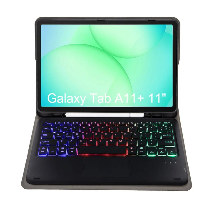 A240B-AS For Samsung Galaxy Tab A11+ Detachable Leather Case Bluetooth-Compatible Touchpad Keyboard with Backlit and Pen Slot - Black - 3