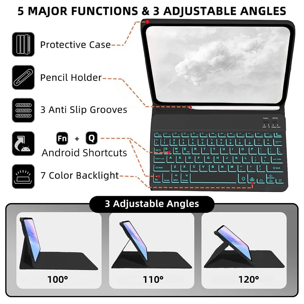 SK-S11D for Samsung Galaxy Tab S11 SM-X730 / SM-X736 / SM-X736B Protective Case with Detachable Backlit Wireless Keyboard - Black - 2