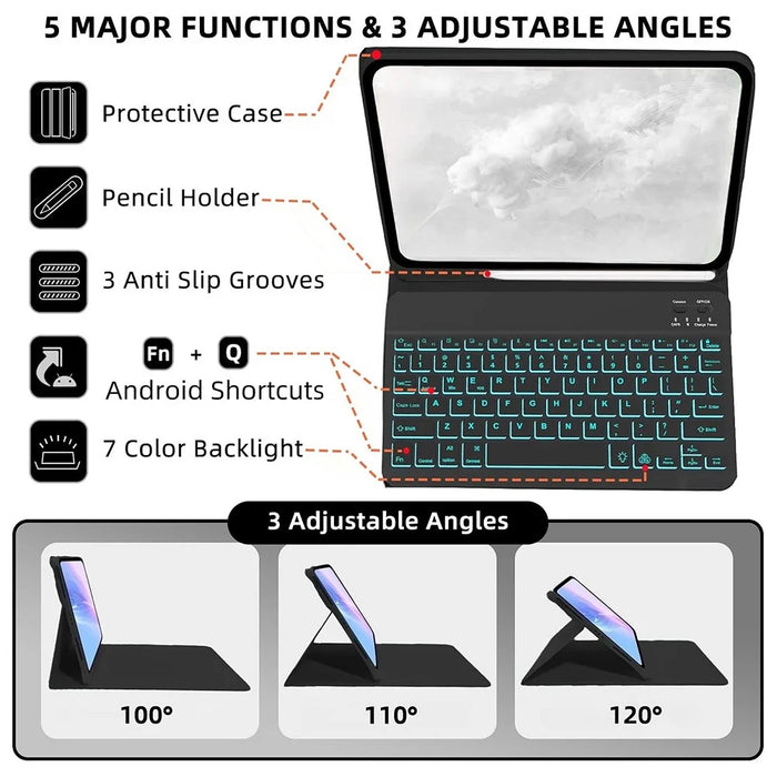 SK-S11D Protective Case with Keyboard / Mouse for Samsung Galaxy Tab S11 SM-X730 / SM-X736 / SM-X736B Detachable Backlit Wireless Keyboard Cover - Black - 2