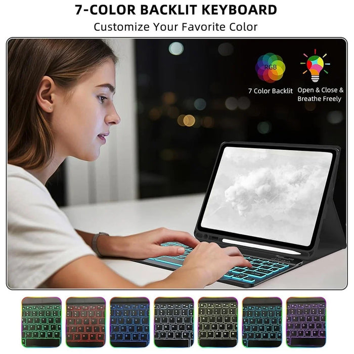 SK-S11D Protective Case with Keyboard / Mouse for Samsung Galaxy Tab S11 SM-X730 / SM-X736 / SM-X736B Detachable Backlit Wireless Keyboard Cover - Black - 4