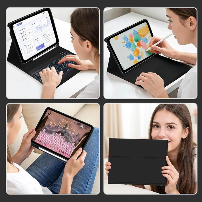SK-S11D Protective Case with Keyboard / Mouse for Samsung Galaxy Tab S11 SM-X730 / SM-X736 / SM-X736B Detachable Backlit Wireless Keyboard Cover - Black - 7