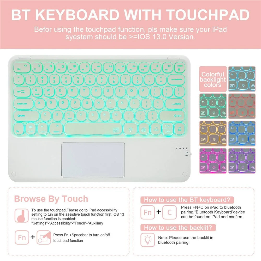 Separable Leather Case Touchpad Bluetooth-compatible Keyboard with Colorful Backlit for iPad Pro 12.9 (2018) (2020) (2021) - Pink - 3