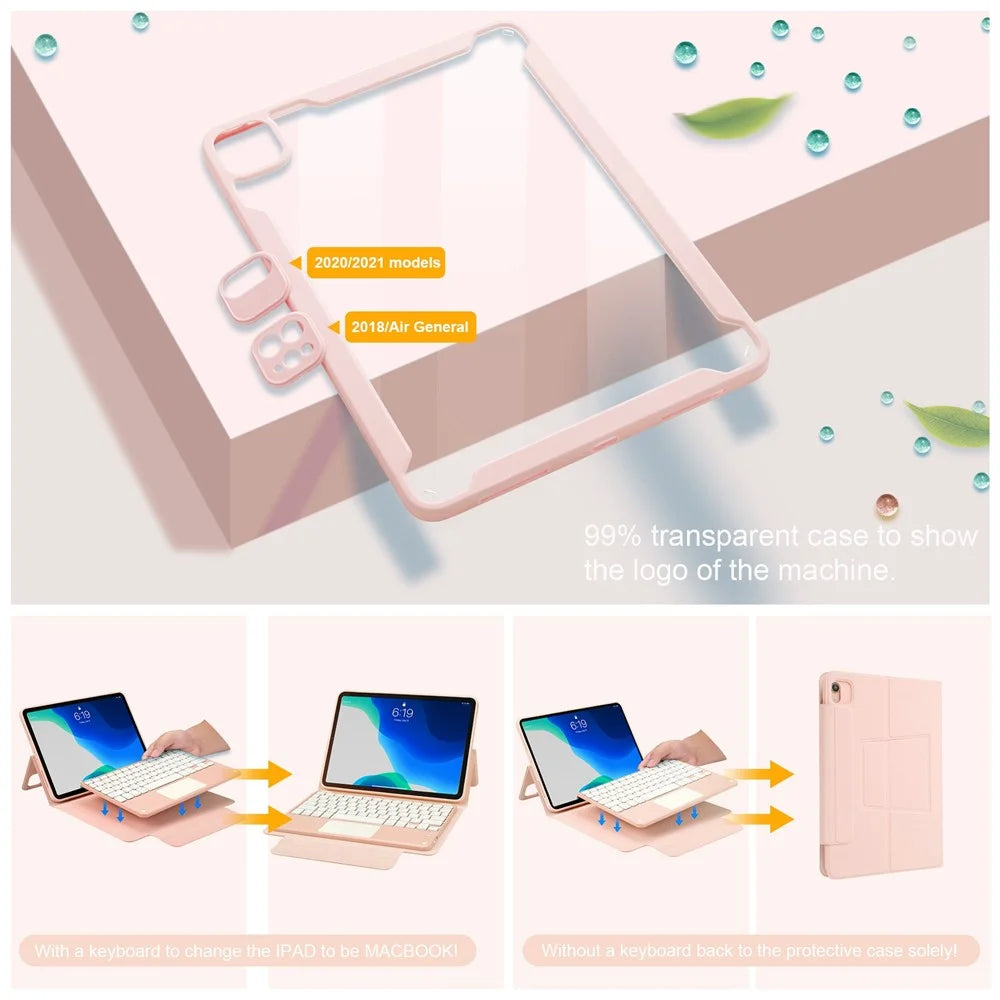 Separable Leather Case Touchpad Bluetooth-compatible Keyboard with Colorful Backlit for iPad Pro 12.9 (2018) (2020) (2021) - Pink - 5