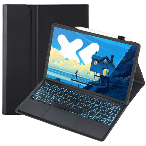 AM26-AS For Lenovo Xiaoxin Pad Pro 12.7 (2025) / Idea Tab Pro Slim Thin Leather Case + Touchpad Backlit Bluetooth-Compatible Keyboard - Black - 1