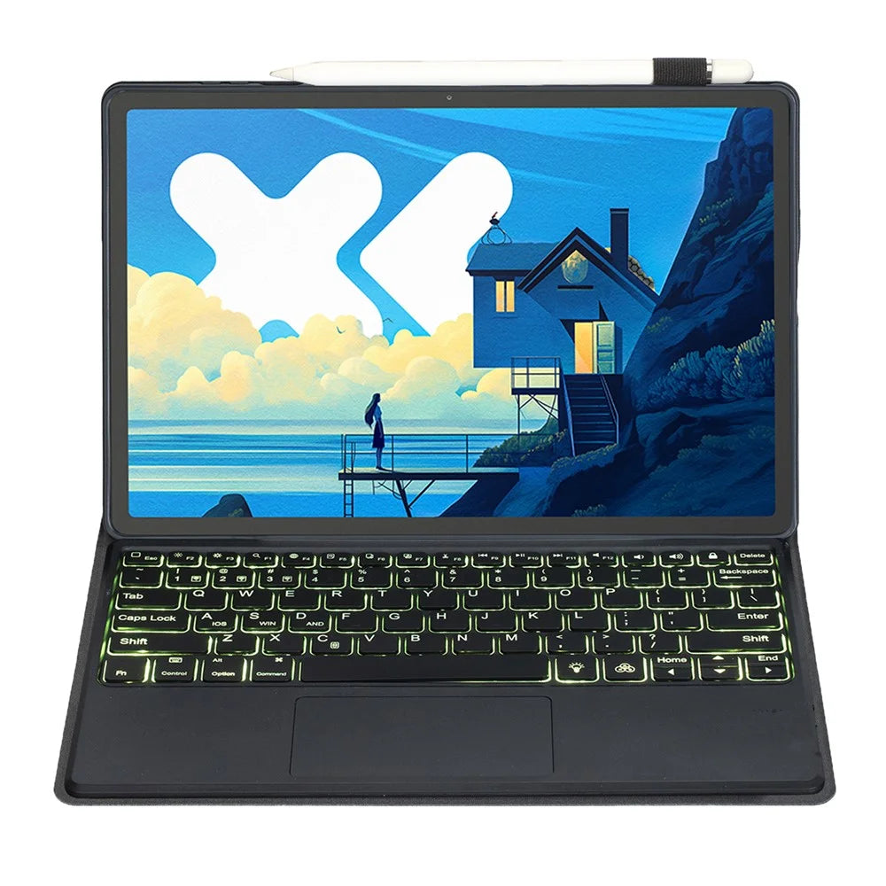 AM26-AS For Lenovo Xiaoxin Pad Pro 12.7 (2025) / Idea Tab Pro Slim Thin Leather Case + Touchpad Backlit Bluetooth-Compatible Keyboard - Black - 3