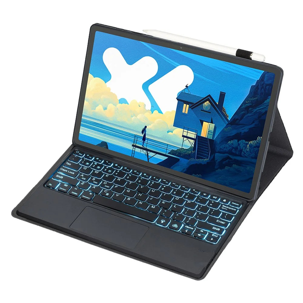 AM26-AS For Lenovo Xiaoxin Pad Pro 12.7 (2025) / Idea Tab Pro Slim Thin Leather Case + Touchpad Backlit Bluetooth-Compatible Keyboard - Black - 4