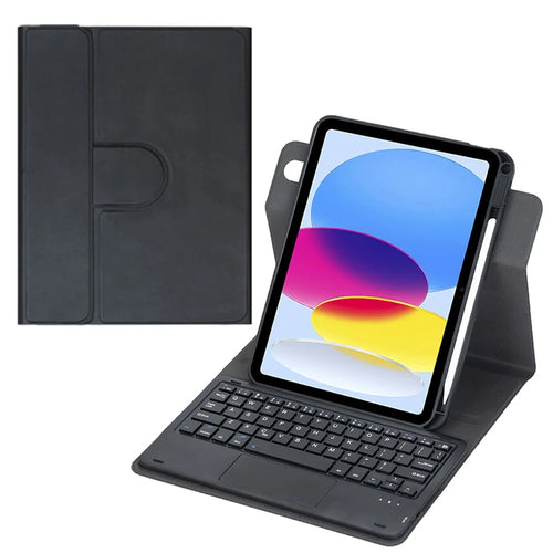 L10B-A For iPad (2025) / iPad 10.9 (2022) 360 Degree Rotating Clear Acrylic Case Book Style Bluetooth-compatible Keyboard Cover with Touchpad - Black - 1