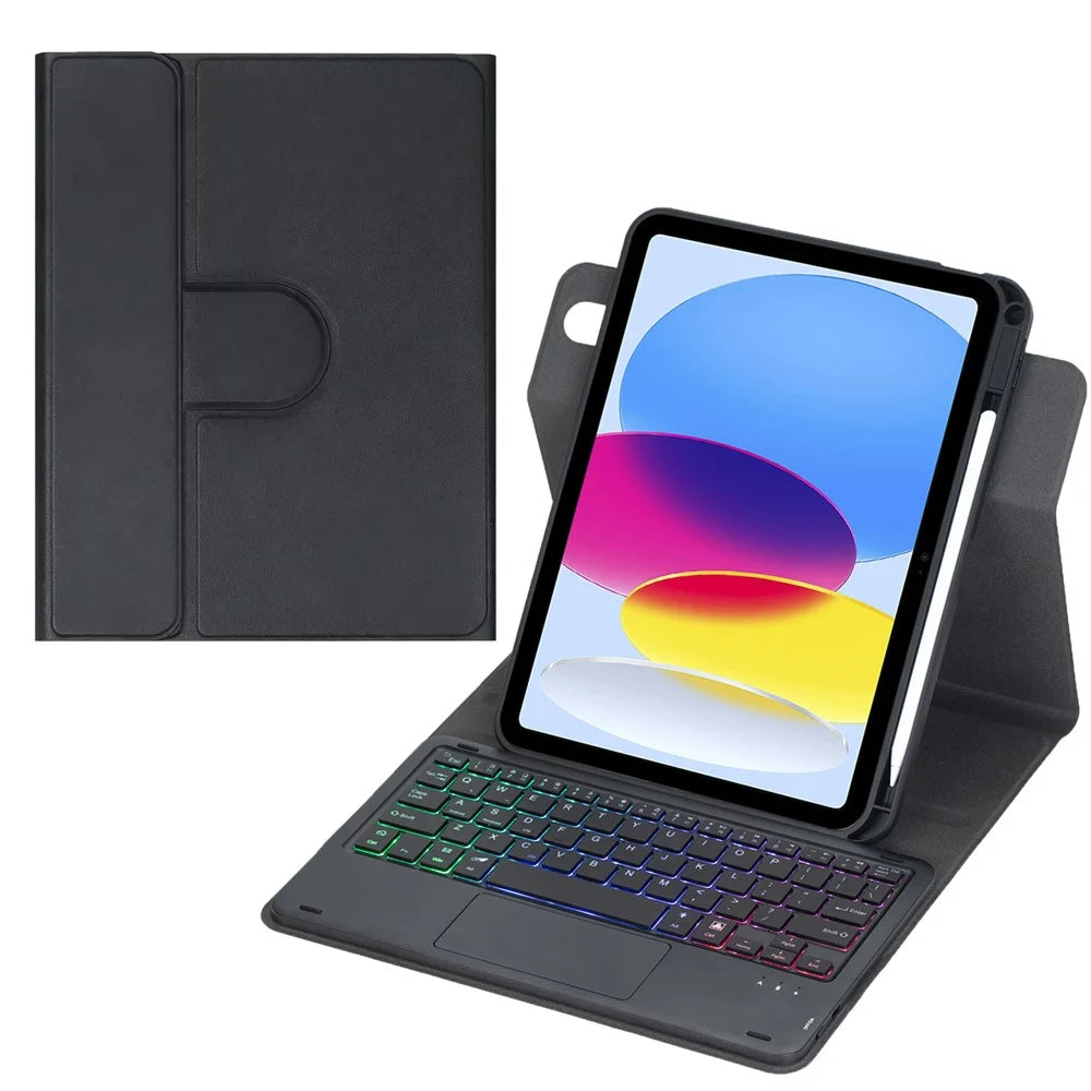 L10B-AS For iPad (2025) / iPad 10.9 (2022) 360 Degree Rotating Clear Acrylic Case Bluetooth-compatible Keyboard Cover with Touchpad and Backlit - Black - 1