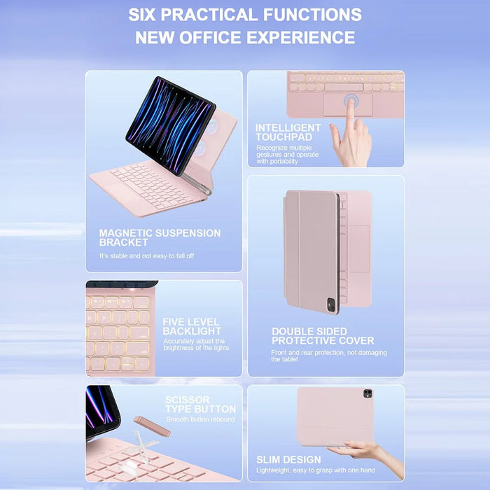 For iPad (2025)  /  10.9 (2022) Magnetic Magic Keyboard with Touchpad Bluetooth-Compatible Keyboard - Pink - 6