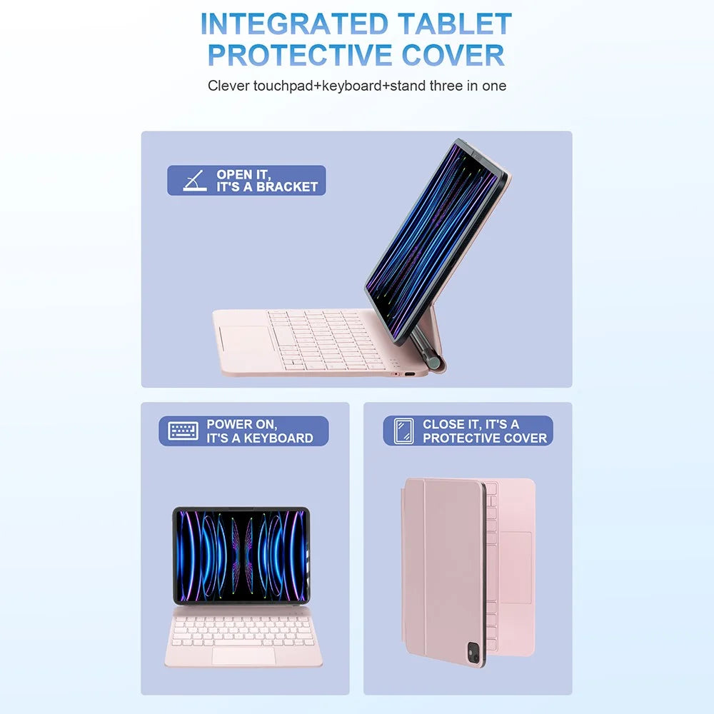 For iPad (2025)  /  10.9 (2022) Magnetic Magic Keyboard with Touchpad Bluetooth-Compatible Keyboard - Pink - 7