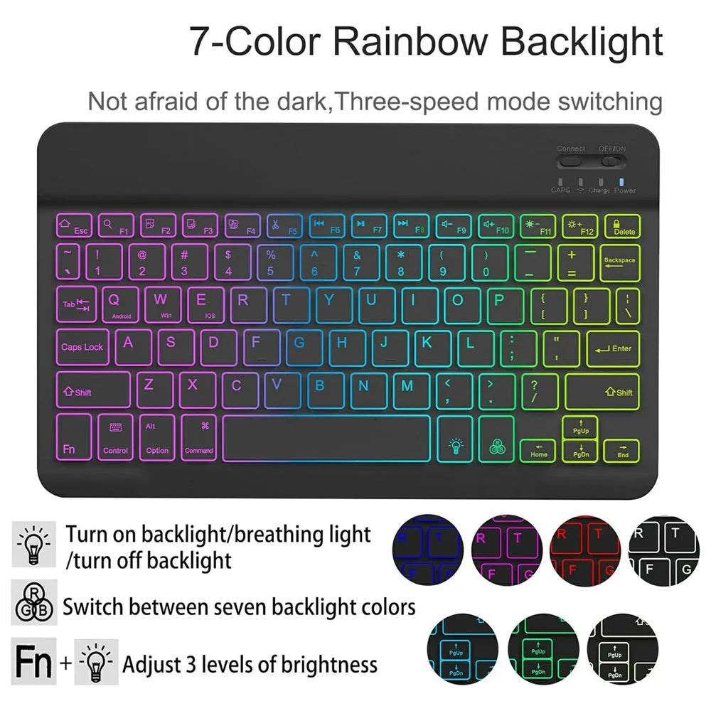 Bluetooth-Compatible Keyboard Mouse Set 7-Color Backlit Combo with Stand for Tablet Laptop - Black - 2