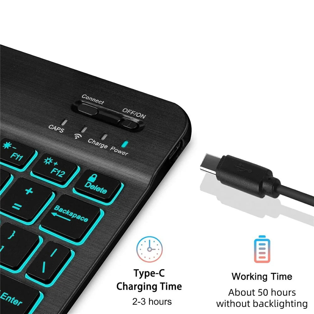 Bluetooth-Compatible Keyboard Mouse Set 7-Color Backlit Combo with Stand for Tablet Laptop - Black - 3