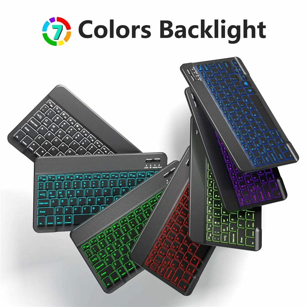 Bluetooth-Compatible Keyboard Mouse Set 7-Color Backlit Combo with Stand for Tablet Laptop - Black - 4
